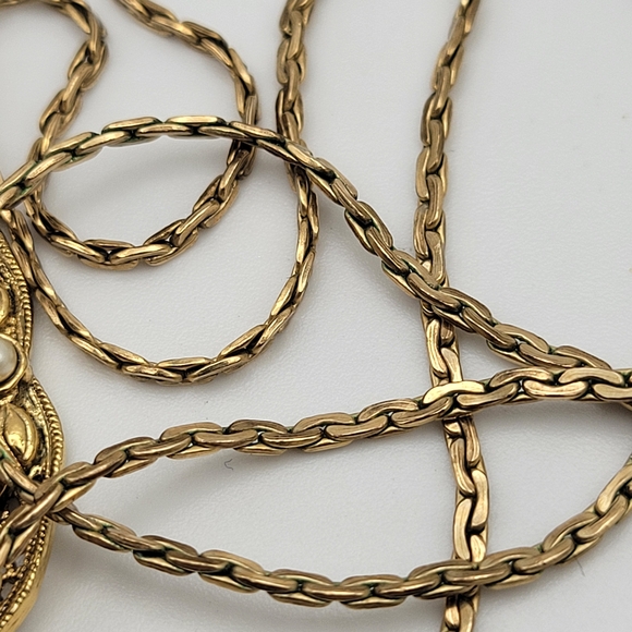 Vintage Victorian-style 14K Gold Filled Necklace Porcelain Flowers & Faux Pearls - Picture 10 of 12